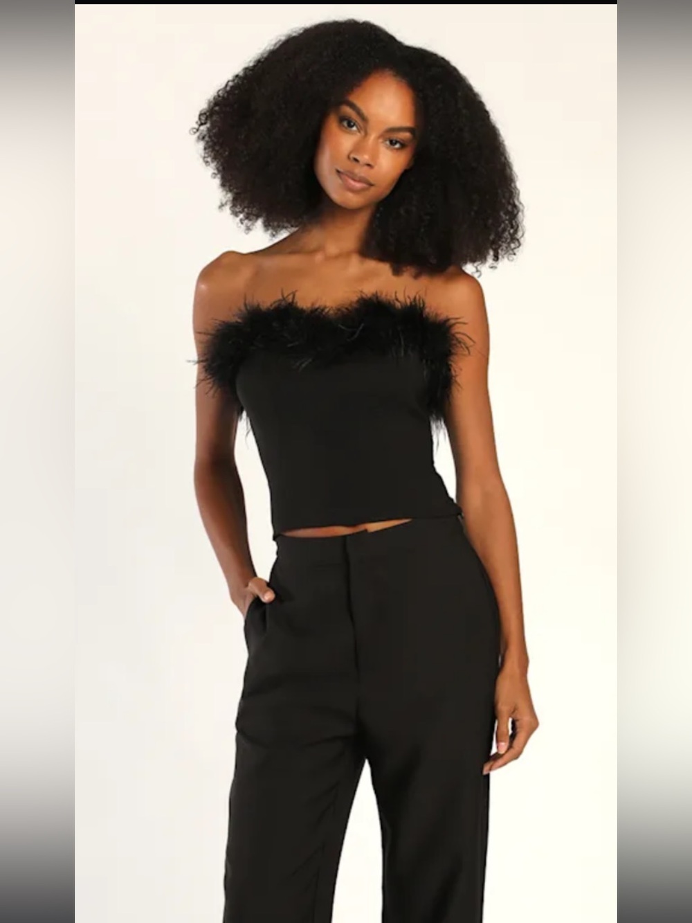 Lulu's Black Strapless Feather-Trim Camisole